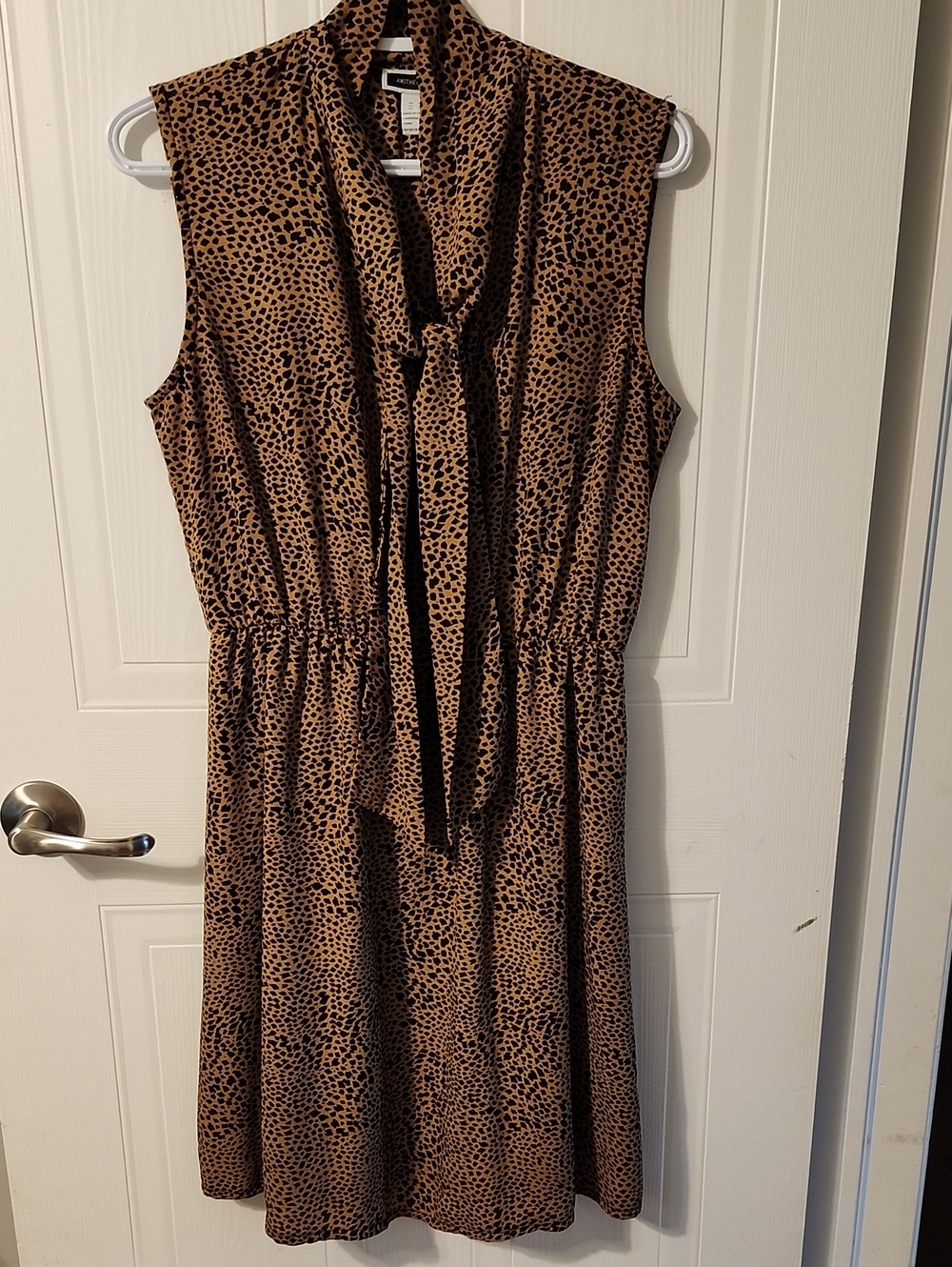 Sleeveless Tie-Neck Leopard Print Dress in Brown by A New Day